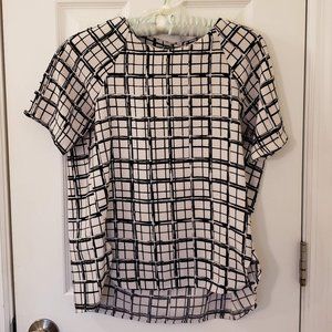 Professional Plaid Patterned Black White Shirt Top